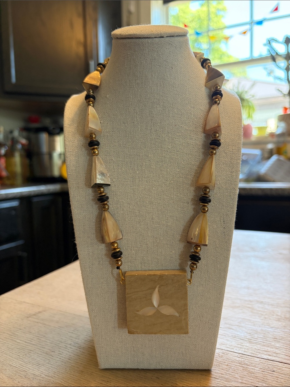 Handcrafted Cream Organic Pendant Necklace - Elegant Neutral Statement